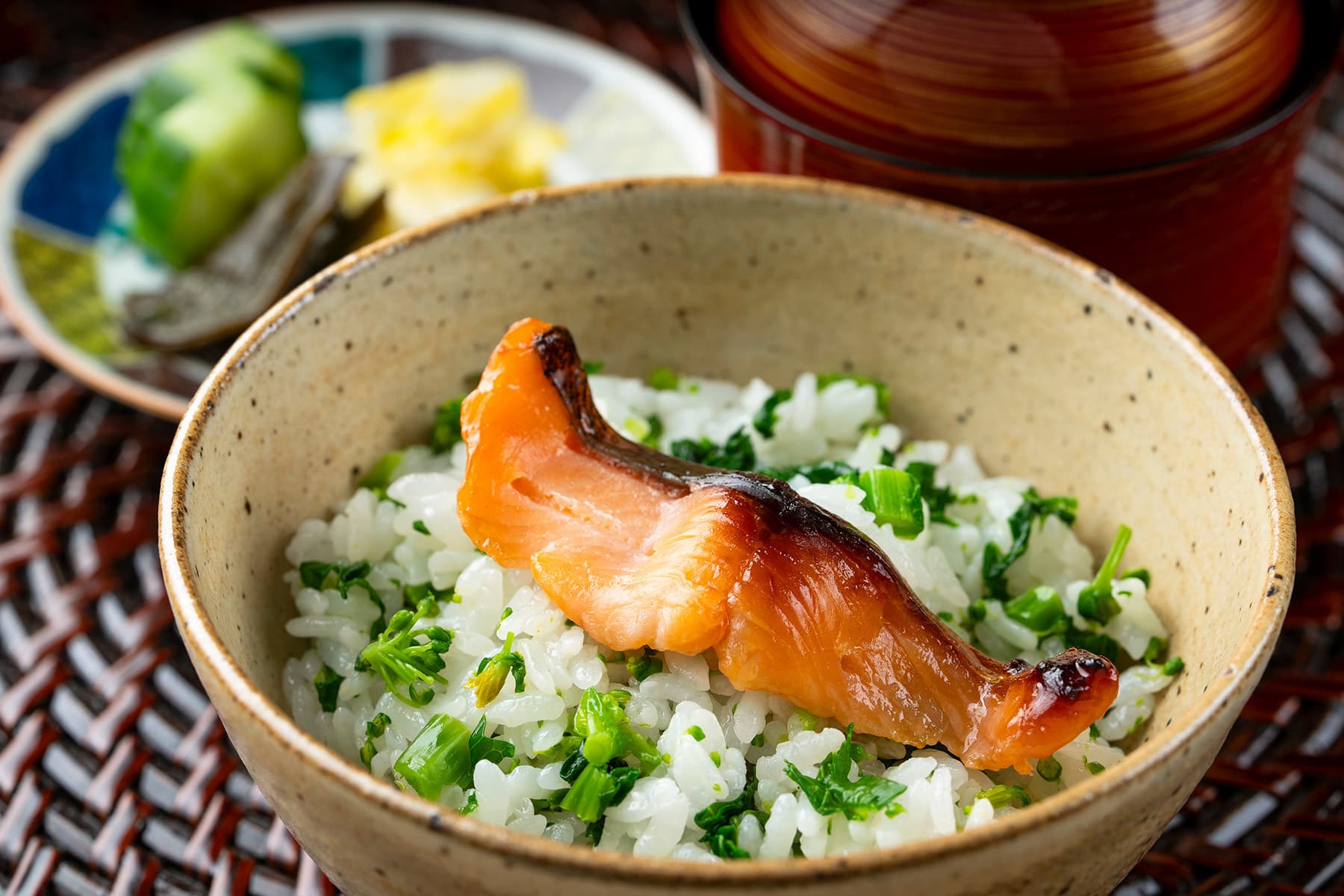 菜の花ご飯 桜鱒の柚子醤油焼き乗せ