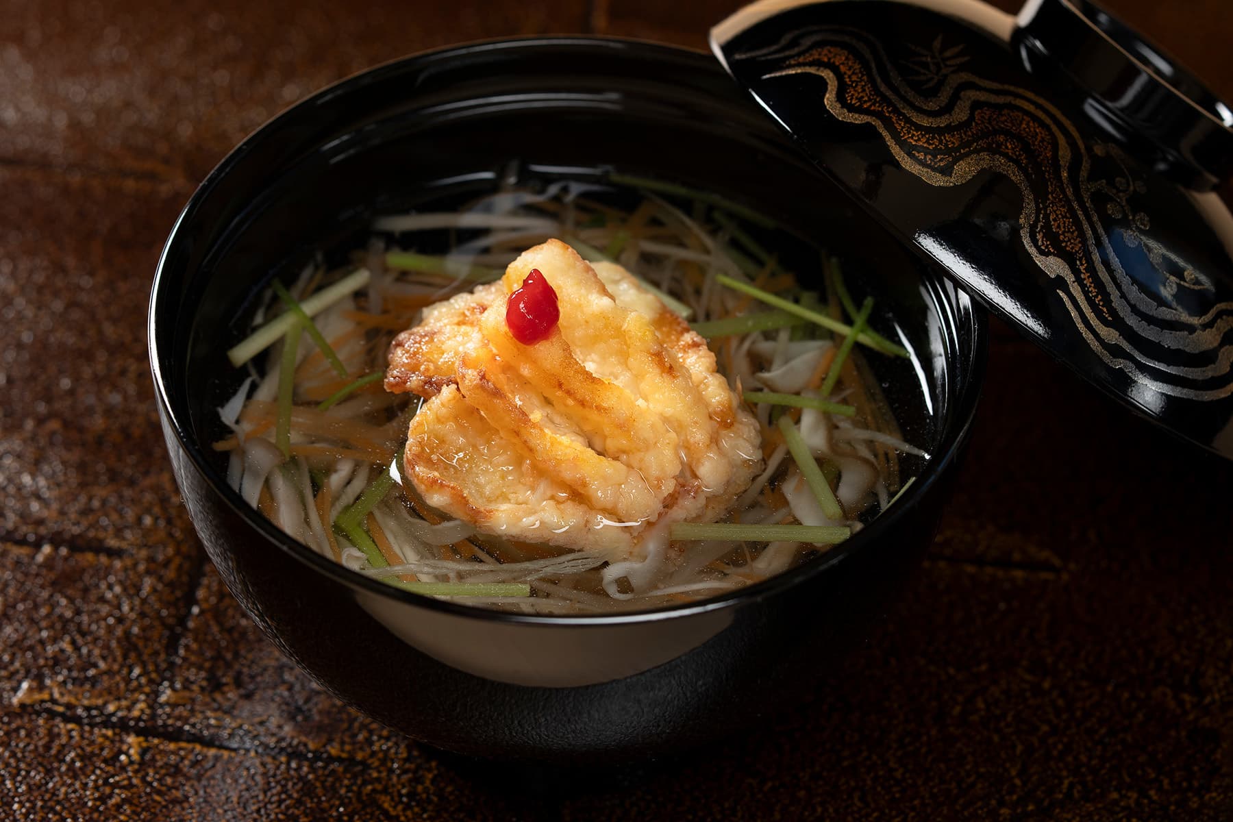 あいなめ揚げの沢煮椀『名物京都直送しび鮪節』